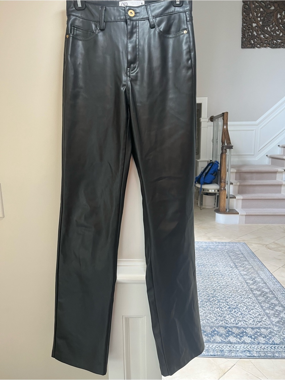 Zara Black Faux Leather Straight-Leg Pants